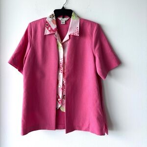 VTG Allison Daley Jacket Top 2fer Pink Floral Short Sleeve Women 8 Retro 90s